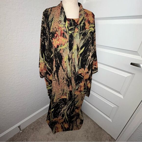 Leslie Fay Floral Print Sleeveless Maxi Dress Long Sleeve Blouse Top 2 Pc. Set - Picture 1 of 15